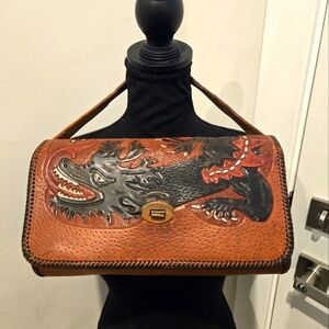 Vintage Leather Tooled Bag with wallet and change purse.